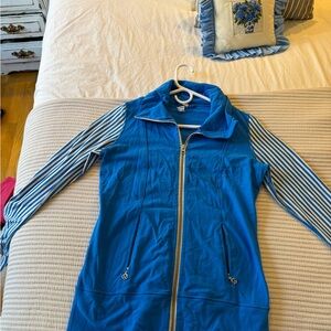 lululemon athletica Blue Zip-Up Dress with Striped White-Blue Sleeves